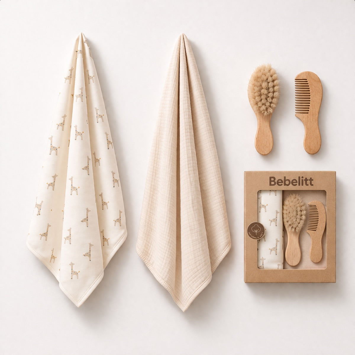 Baby Wendedecke Set mit Pflegekämmen Giraffe