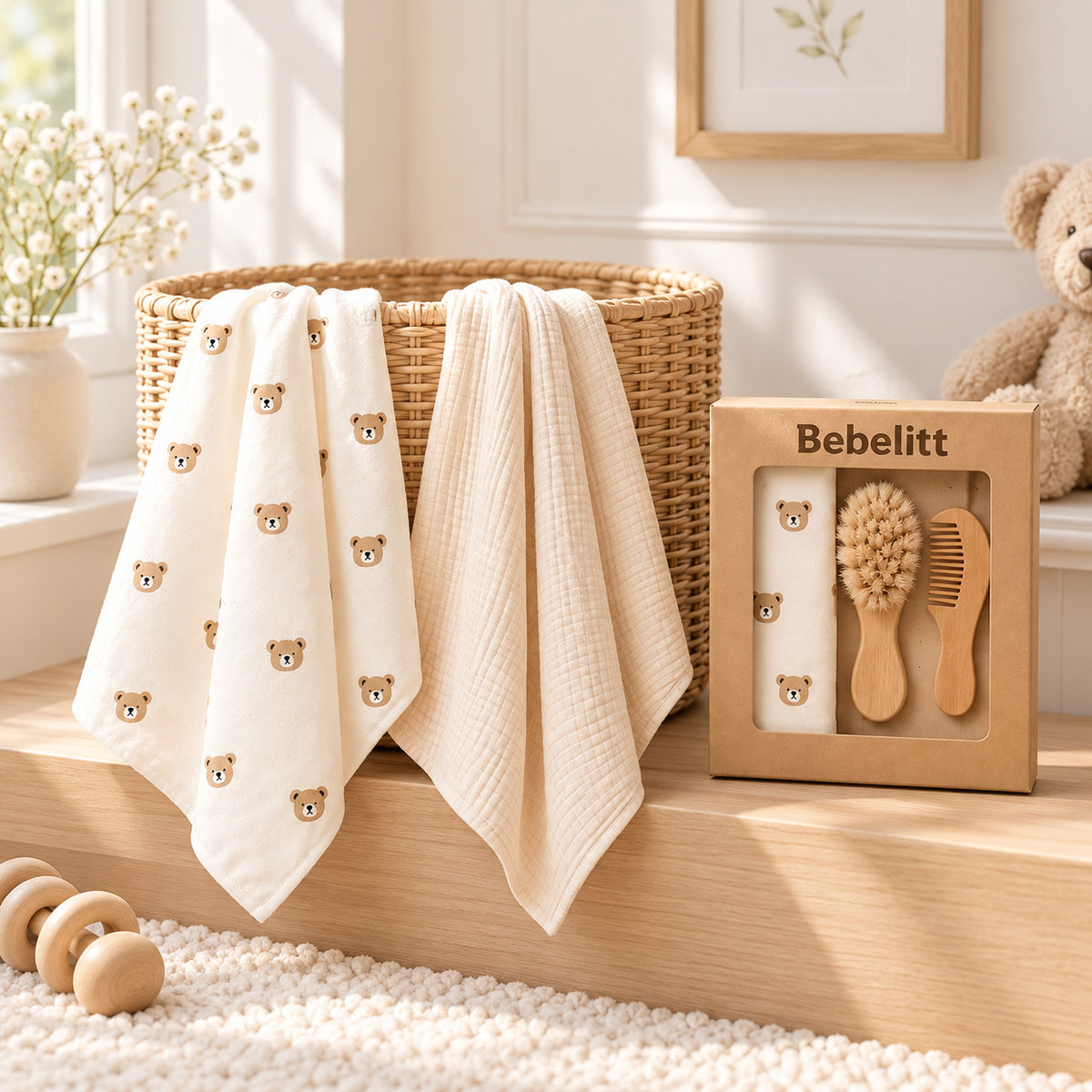 Geschenkbox Musselin Set Bär Beige – Lifestyle