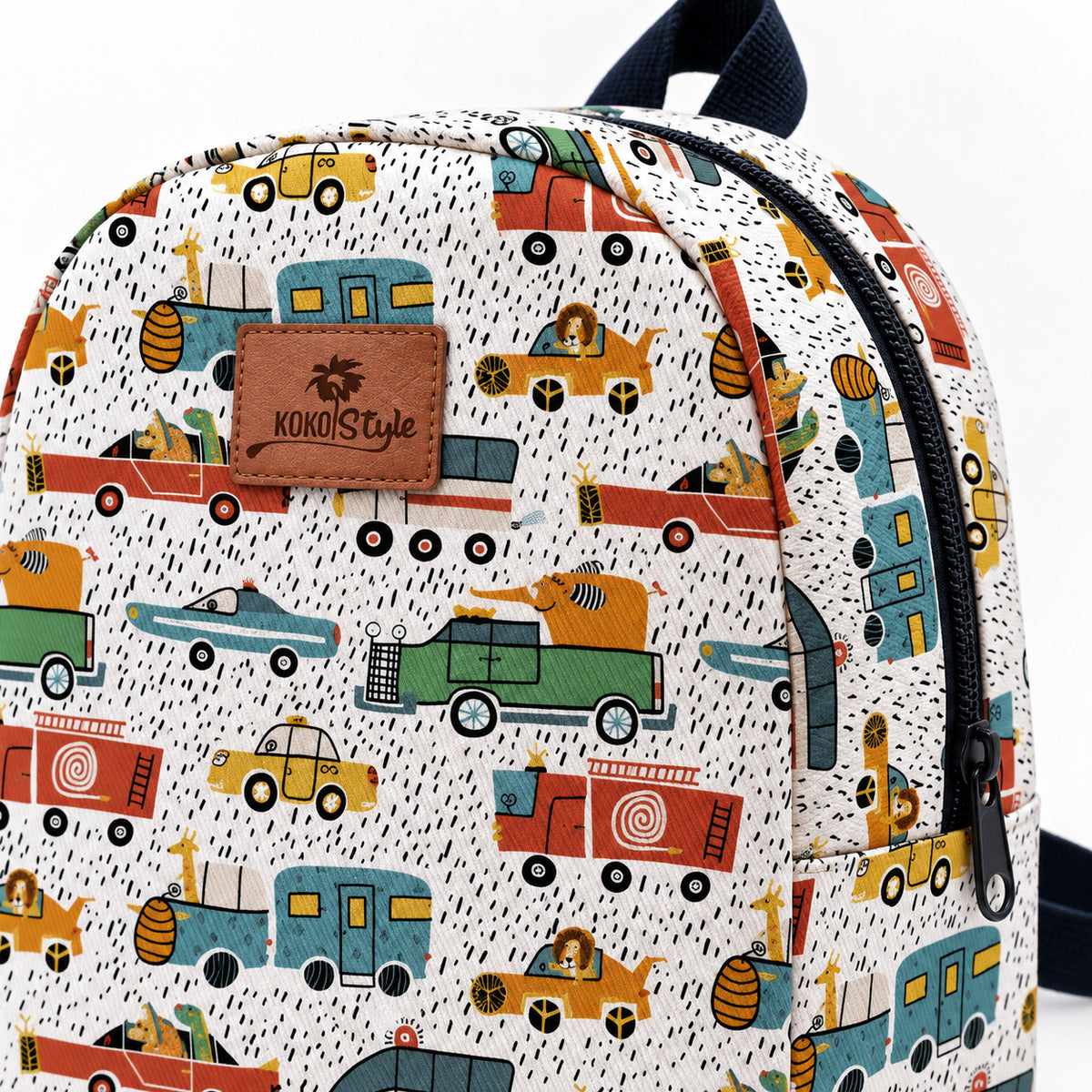 Kinderrucksack Tiere und Autos – Detail