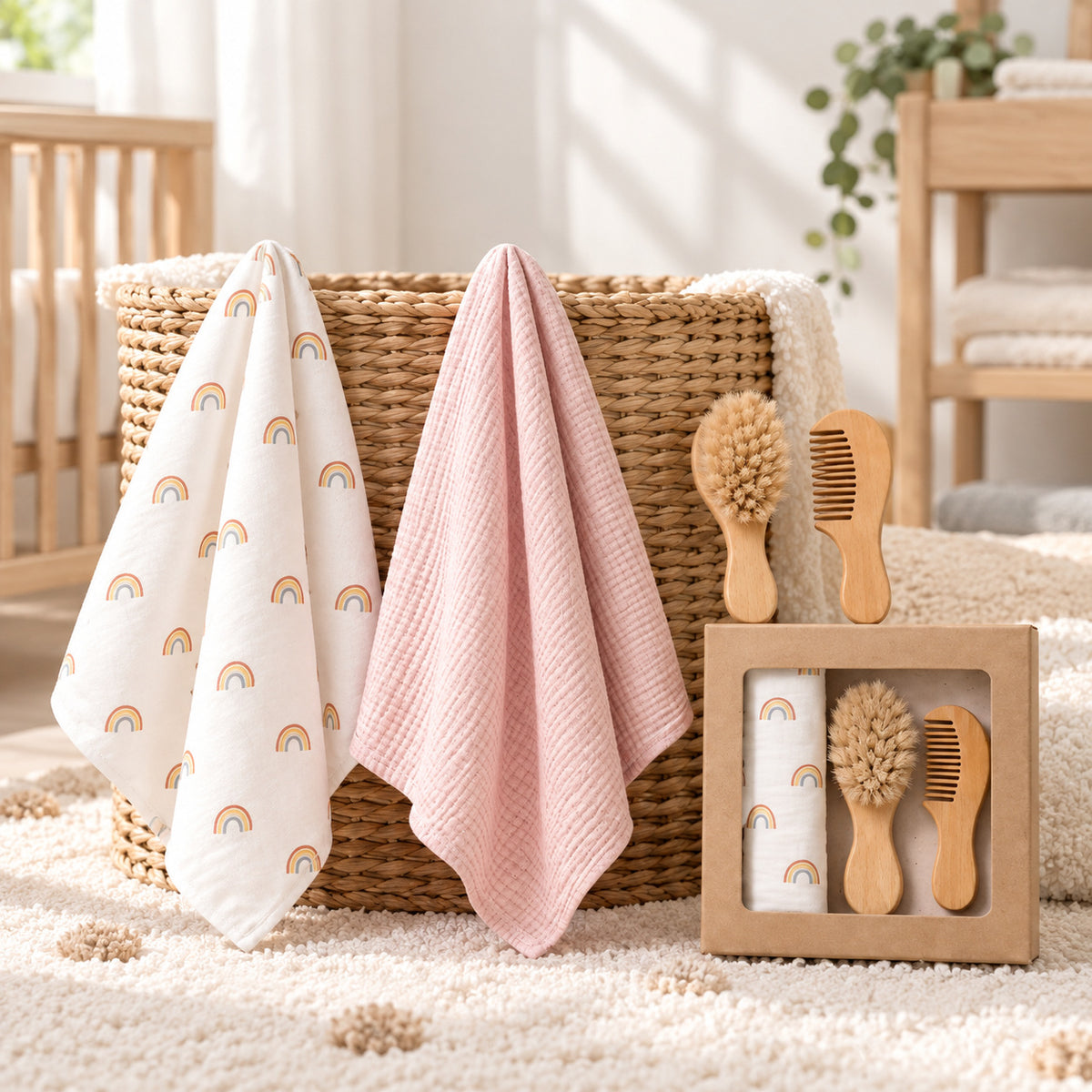 Geschenkbox Musselin Set Regenbogen Rosa – Lifestyle