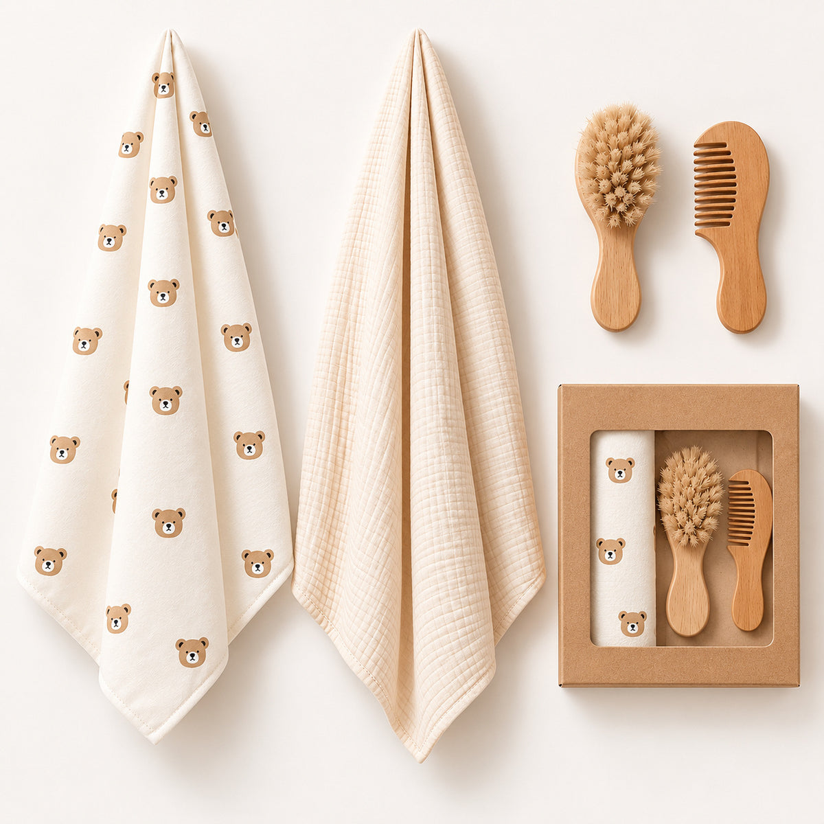 Geschenkbox Musselin Set Bär Beige – Detail